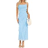 OULESIS Summer Wedding Guest Dress for Women 2026 Spaghetti Strap Bodycon Maxi Dress Ruffle Formal Cocktail Dresses