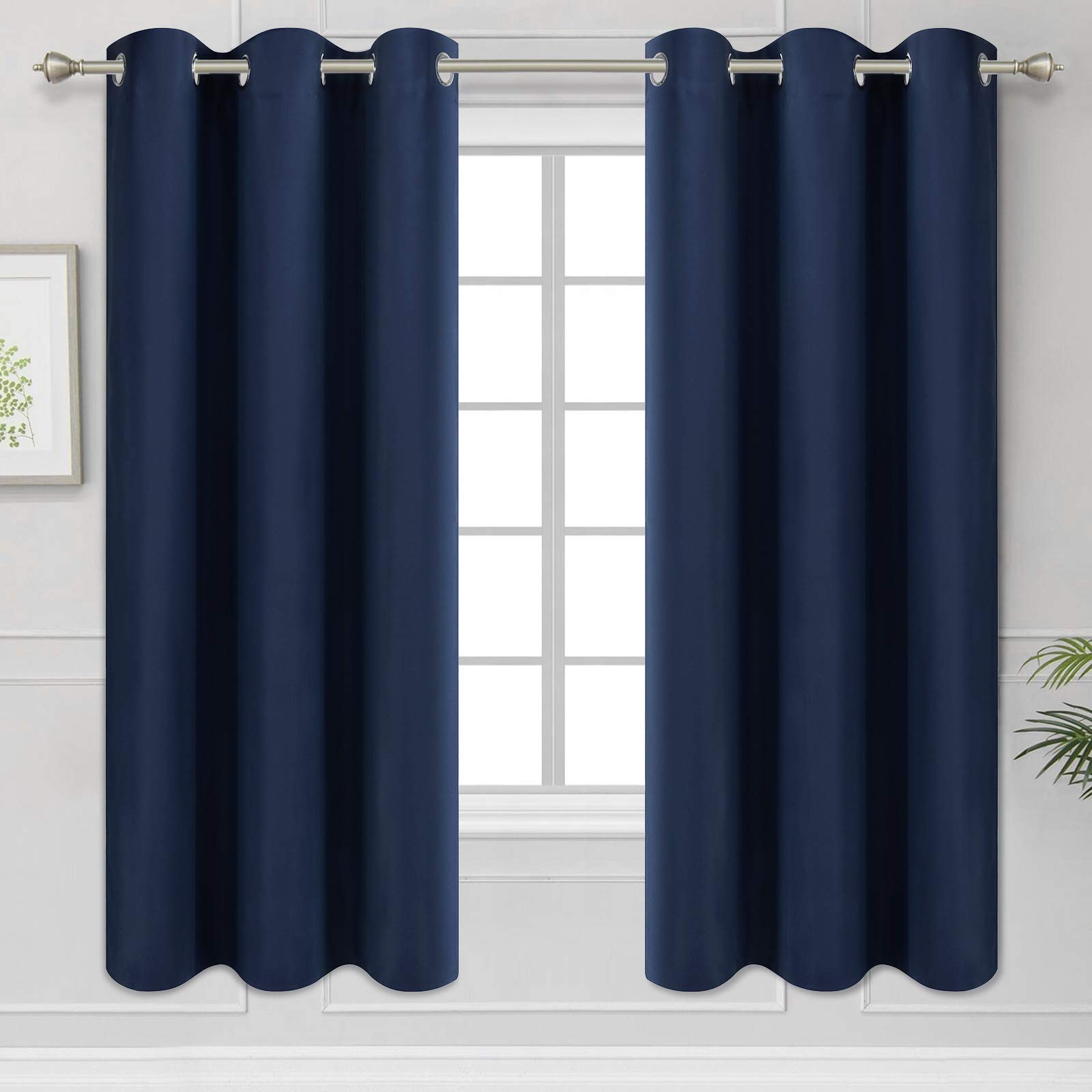 Diraysid Navy Blue Grommet Blackout Curtains for