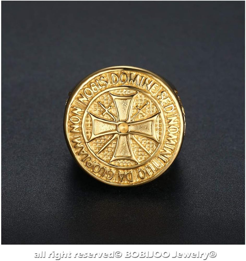 Anello con croce del cavaliere templare 14 mm in acciaio inox