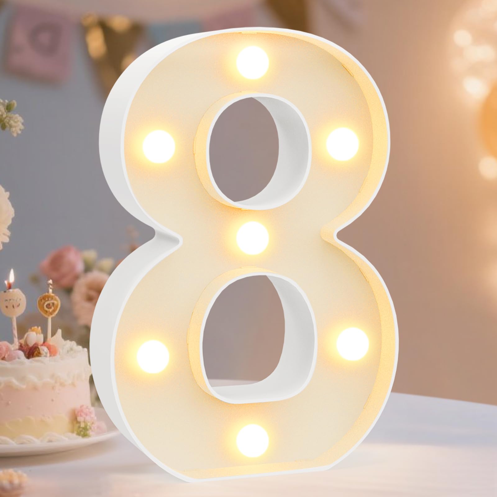Photo 1 of Pooqla Decorative LED Light Up Number Letters, White Plastic Marquee Lights Sign Party Wedding Decor, Battery Operated (8)