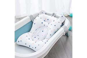 JIAWU Baby Bath Cushion, Baby Bath Pad, Foldable Adjustable Baby Bath Seat Cushion, Non Slip Floating Newborn Shower Bath Mat for Infant Baby 0-12 Months, Baby Bath Support Cushion (White Stars)