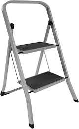 Home Vida 2 Step Ladder Heavy Duty Steel Folding 150kg Load Grey