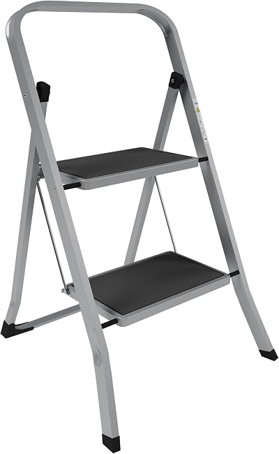 Home Vida 2 Step Ladder Heavy Duty Steel Folding 150kg Load Grey