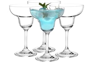 Suwimut Set of 4 Stemmed Margarita Cocktail Glasses, 9 Ounce Clear Party Drinking Glasses for Home, Wedding and Parties, Dish