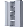 Greenvelly Metal Storage Cabinet with Doors and Adjustable Shelves,72" Locking Tool Steel Garage Cabinet, Utility Metal Filing Storage with Lock for Home Office, Garage, School, Kitchen Dark Gray