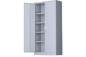 Greenvelly Metal Storage Cabinet, 72” Tall Steel Locking Cabinet with 2 Doors and 4 Adjustable Shelves, Utility Metal Filing Cabinet with Lock for Home Office, Garage, Bedroom (Dark Grey)