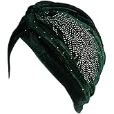 DECOU Feather Image Velvet-Feel Twist Pleated Hair Wrap Stretch Turban Hat
