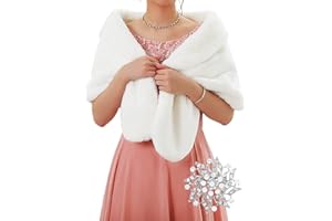 GORAIS Women's Wedding Faux Fur Shawls and Wraps Bridal Fur Scarf Stoles with Brooch for Bride and Bridesmaids