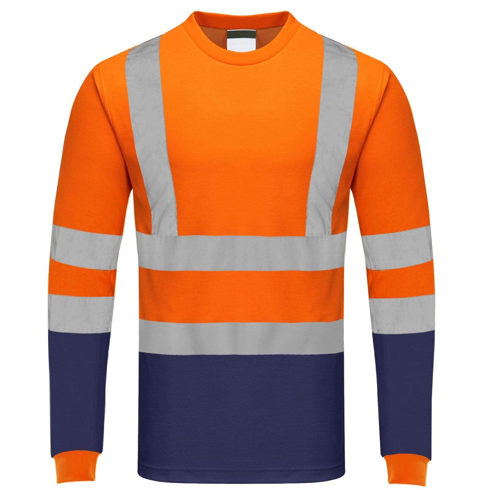 GA COMMUNICATIONS Hi Vis Viz T Shirt High Visibility Reflective Tape Worker Safety Security Tops[Orange Navy,XL]