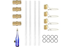 Citronella Torch Wick,Garden Torch Wick - Table Torches Kit Includes 4 Long Life Wicks, Copper Lamp Cover & Brass Mount (Bott