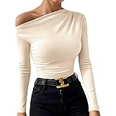 Womens Long Sleeve Shirts Off The Shoulder Going Out Tops Fall Trendy Cute Y2k Top Sexy Asymmetrical Blouses