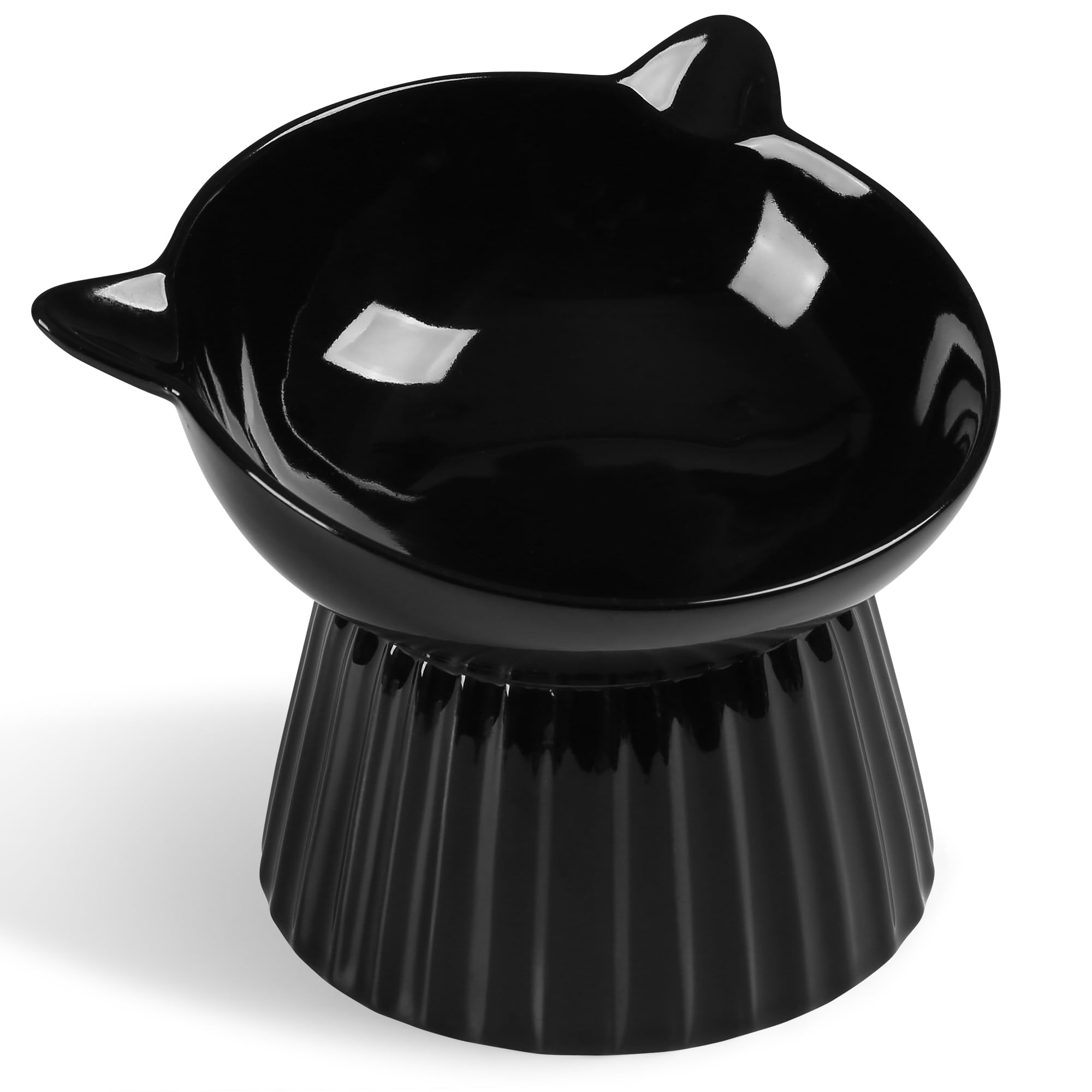 Photo 1 of Wellbro Ceramic Raised Cat Bowl?Tilted Raised Bowl Anti Vomit for Indoor Cats Whisker Friendly Pet Feeder for Cats Puppies, Microwave and Dishwasher Safe (Black)