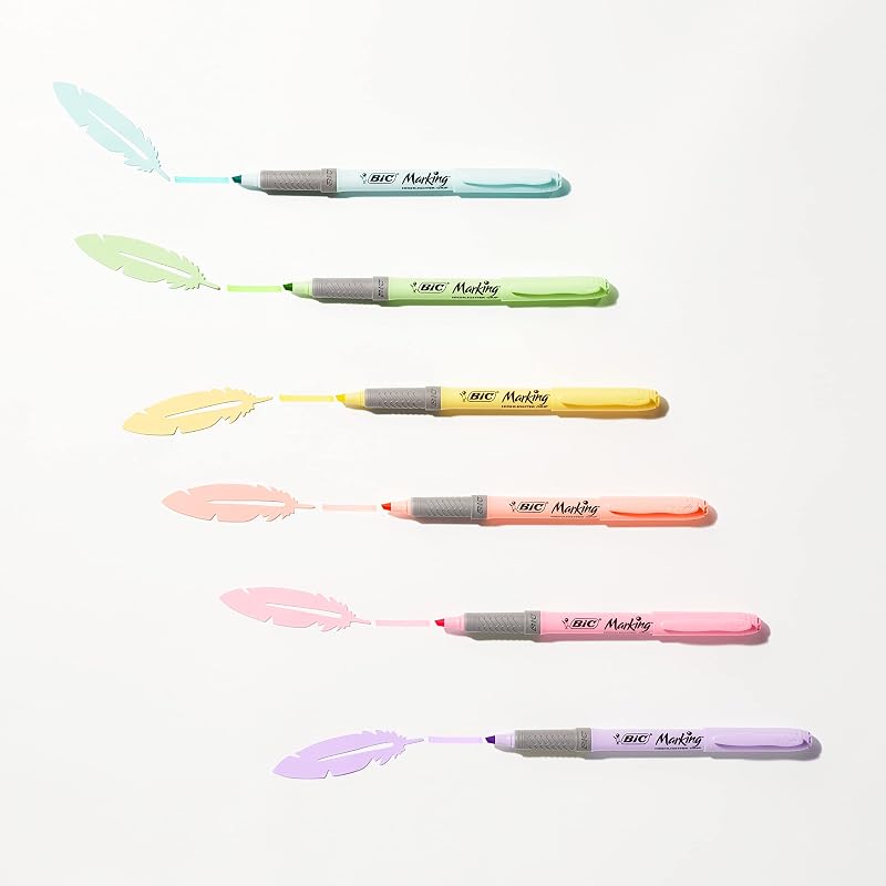 Conjunto de mesa bic pastel com marcadores, lapiseiras, marcadores e marcadores de ponta fina - tinta pastel e corpo variados, pacote de 23