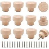 Bmgop 16PCS Wood Dresser Knobs Unfinished Wooden Cabinet Drawer Pulls 35mm | Flat Top Round Knobs, Unfinished Wooden Knobs for Drawer Dresser, Kitchen Cabinet Knobs and Pulls