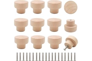 Bmgop 16PCS Wood Knobs Flat Top Round Cabinet Knobs 1.39"(35mm) Unfinished Wooden Dresser Drawer Knobs Kitchen Cabinet Pulls Handles