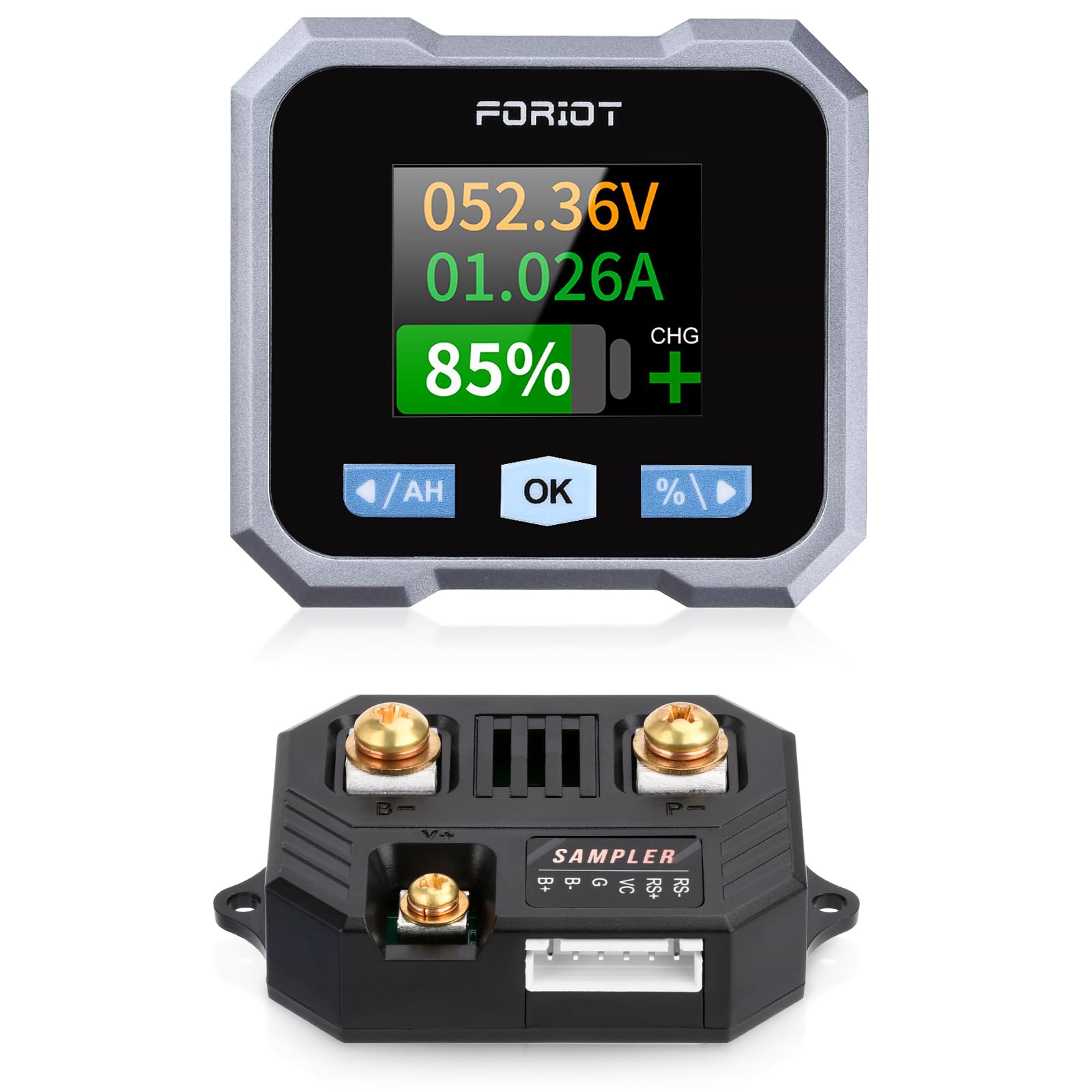 Photo 1 of FORIOT Battery Monitor with 50A Shunt, 10-100V Coulometer with LCD Backlight Screen, Voltage Current Capacity Power Meter for RV Motorcycle Golf Cart and Other Battery Monitoring
