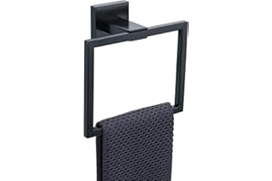 TQKAG Matte Black Towel Ring Bathroom Hand Towel Holder Stainless Steel Square Towel Hangers Wall Mounted