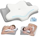 PAYHUIN Cervical Neck Pillow, Memory Foam Pillows for Neck and Shoulder Pain Relief, 2 Heights Ergonomic Pillow with Breathable Ice Silk Cover, Neck Support Pillow for Stomach Sleepers White