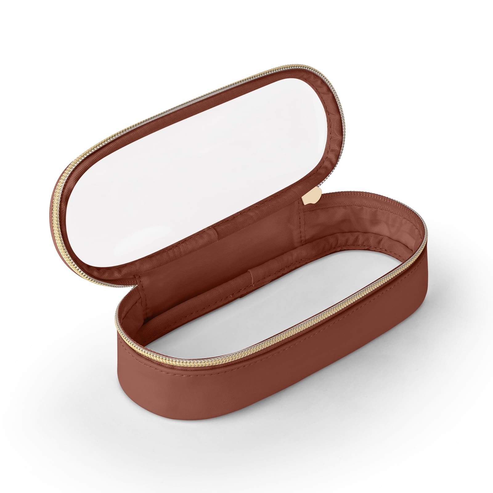 Photo 1 of Soimeat Clear Travel Makeup Brush Holder, Leather Makeup Brush Toiletry Bag, Portable Cosmetic Brush Case, Transparent Waterproof Makeup Brush Storage Bag, Brown