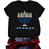 Valiri Hanukkah Shirt for Women Jewish Chanukah T-Shirt Happy Hanukkah Tee Tops
