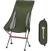 SHALLWE Camping Chairs, All Aluminum Frame Portable Folding Camp Chair for Adults, Heavy Duty High Back Collapsible with Built-in Pillow, Side Pocket, Carry Bag for Backpacking, Hiking, Beach