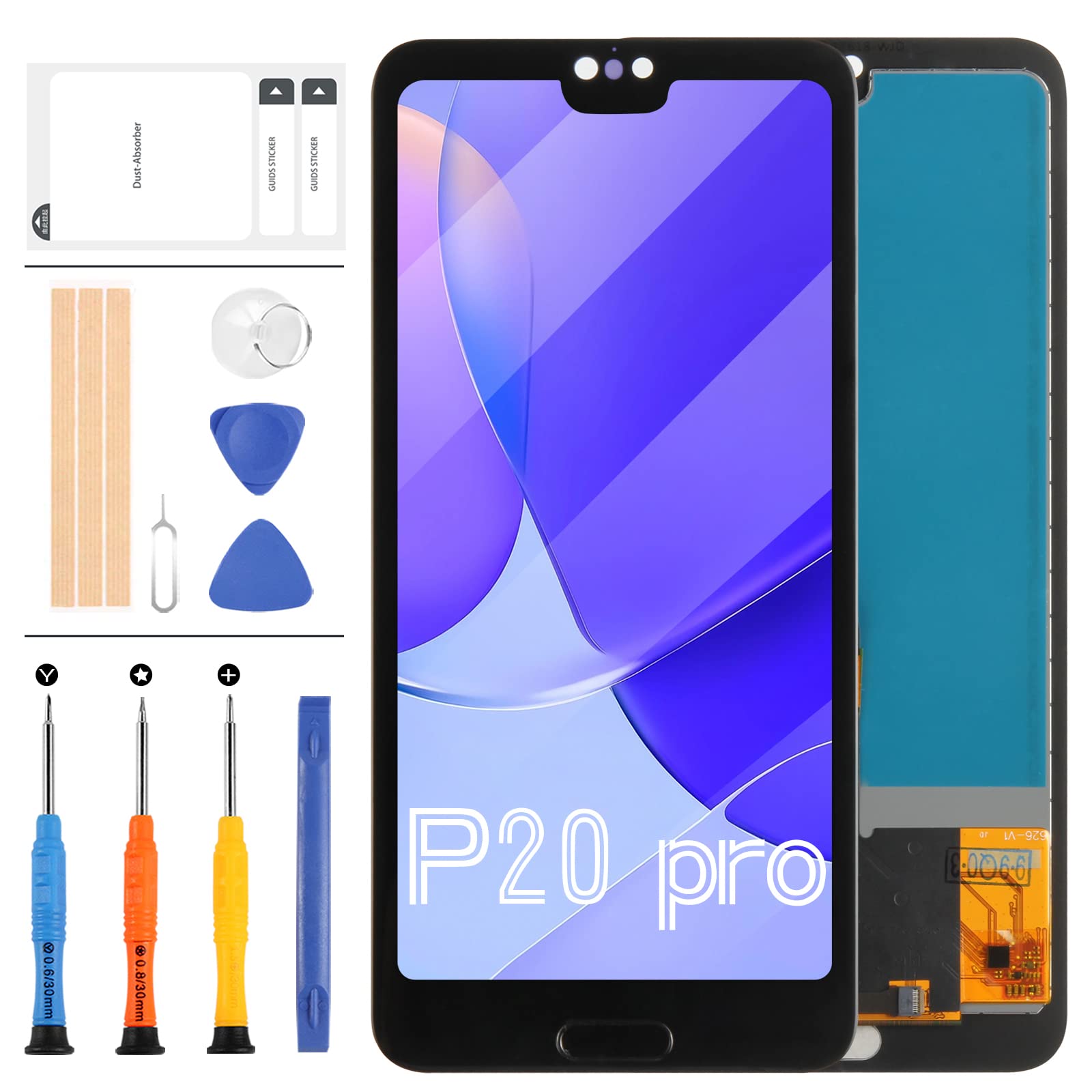 LADYSON For Huawei P20 Pro Screen Replacement for Huawei P20 Plus LCD Display Touch Digitizer CLT-AL01 CLT-L29 CLT-L09 Full Glass Panel Lens Assembly Repair Kit (Not Original) (Black no Frame)