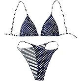 WDIRARA Women's Polka Dots Striped Bikini Set Triangle Swimsuit Two Piece Bathing Suit