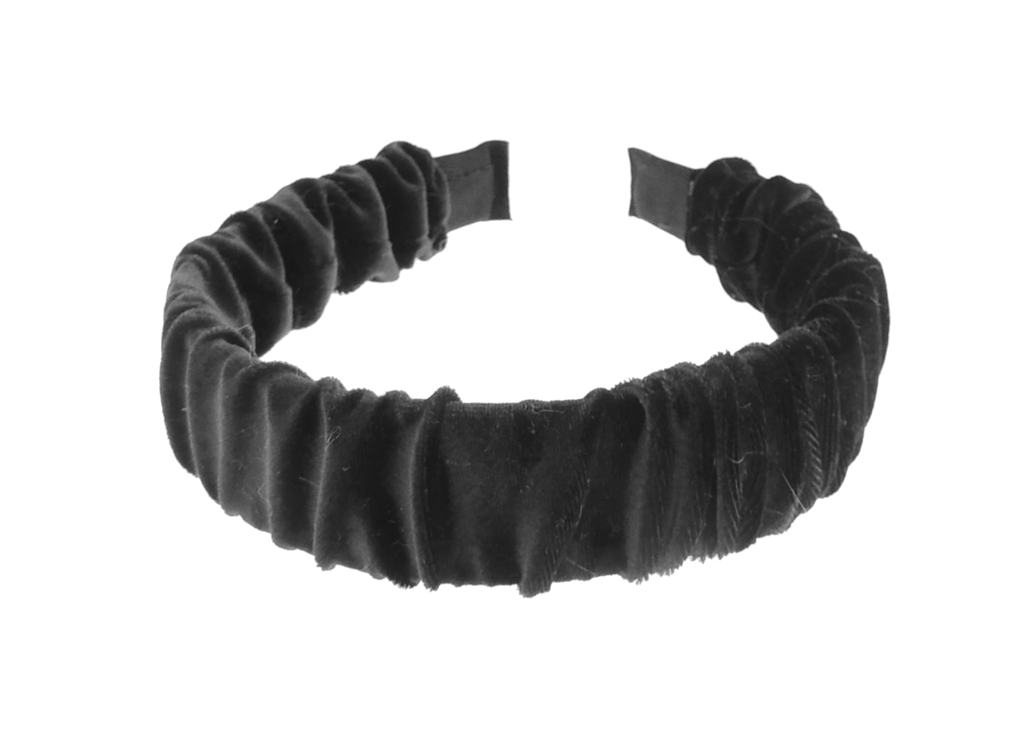 Ladies Wide Gathered Baggy Velvet Covered Headband Alice Band (Black)