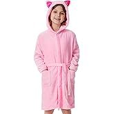 ACTLATI Leopard Cat Fleece Hooded Robe for Girls, Plush Bathrobe With Pockets for 3-12 Years Kids Birthday Christmas Gifts