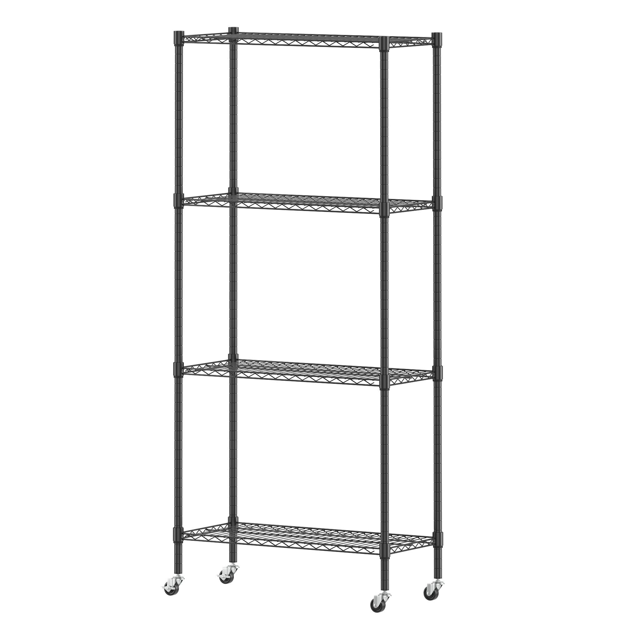 Homdox Heavy Duty 4-Tier Metal Shelving Unit with Adjustable Shelves, Rolling Storage Rack for Kitchen, Garage, Pantry, 29.92"x13.98"x74.41", Black