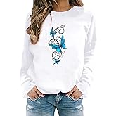 Heevina Sweatshirt For Women Butterfly Crewneck Winter Fall Long Sleeve Casual Trendy Pullover Sweatshirt
