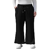 FOREYOND Plus Size Sweatpants Women Flared Knit Pants with Pockets Drawstring Pull-on Casual Yoga Pants 1XL-6XL