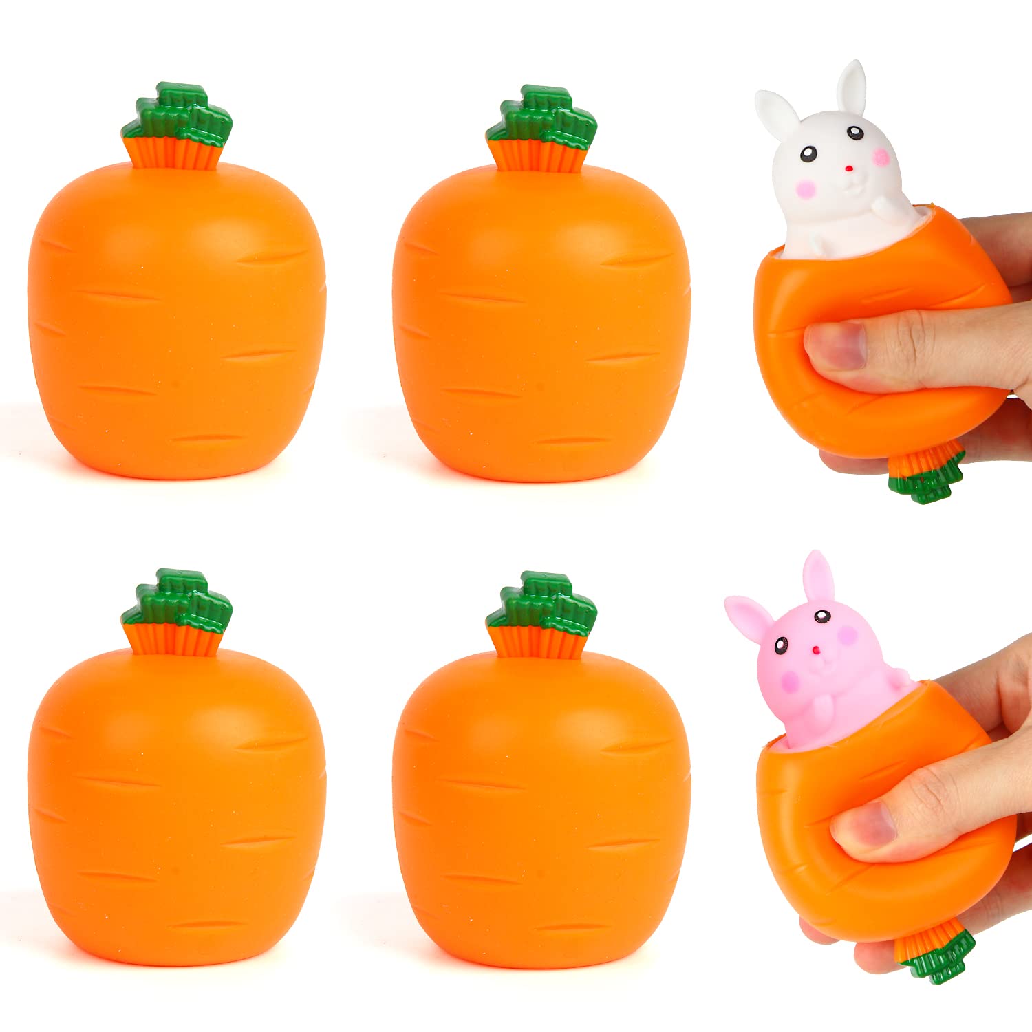 SULOLI Squishy Easter Bunny Stress Bubbles Squeeze Toys, 4 Pack Stress Relief Toys to Relax - Easter Party Favor Gifts for Children Easter Basket Stuffers