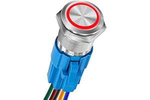 AUNOVG 16mm Momentary Push Button Switch 12V-Switch Waterproof,12v Push Button,on Off 12v Switch for Button Electrical Switch,Power on Off Switch,Contact Switch 12v(Red LED Ring)