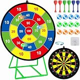 FHNSEL Kids Dart Board Set Double Sided with Bracket 12 Sticky Balls 6 Darts