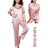 5Pcs Womens Satin Pajamas Set Silk Pajama Pjs XS-2XL Silky Pj Sets Button Down Sleepwear Nightwear Loungewear