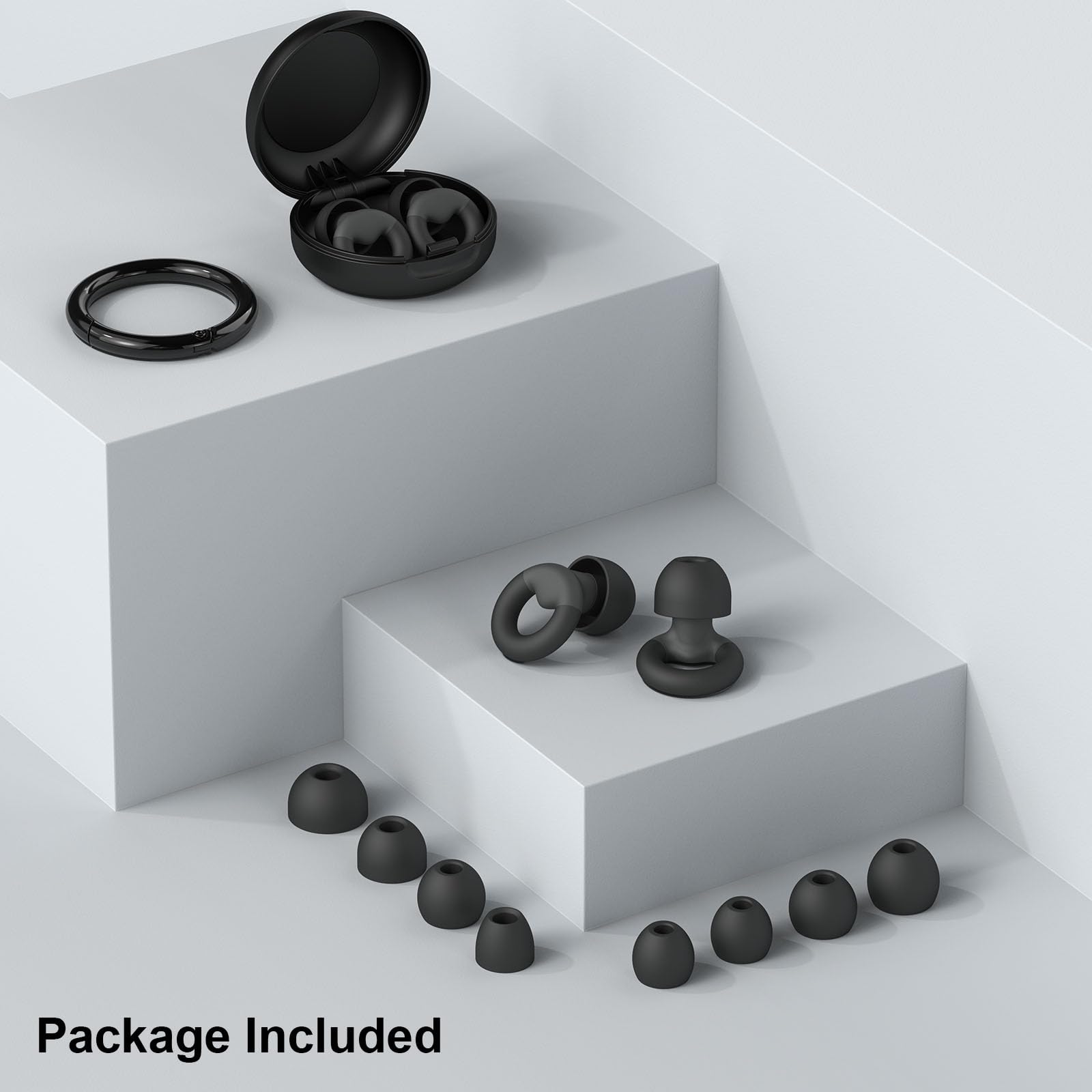 Ear Plugs for Sleeping, 2 Pairs of Reusable Earplugs for Noise Reduction 25dB-30dB with 8 Ear Tips, Soft Hearing Protection Ear Plugs for Concert,Noise Sensitivity, Study & Work, Black