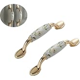 Xisakaca Ceramic Door Knobs, 2 Pcs Retro Furniture Handle, Vintage Antique Drawer Pulls Cupboard Knob, Cabinet Pull Handles, 3-3/4in(96mm) Hole Centers