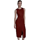 BCBG Womens Sleeveless Jewel Neck Sleeveless Front Slit Midi Dress