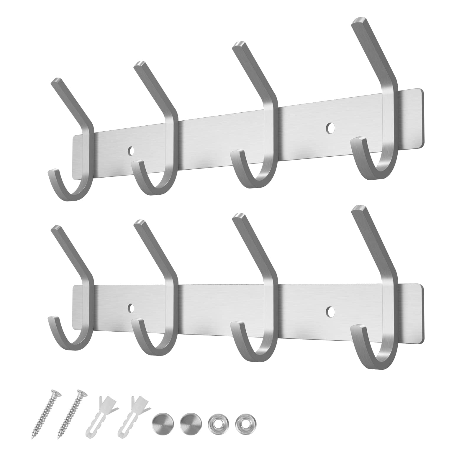 Dripex Coat Hook Rack Wall Mounted 304 Stainless Steel Hanger Heavy Duty Clothes Hat Holder (4 Hooks - 2 Pack)