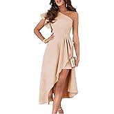 Dokotoo Formal Dresses for Women 2026 Fashion One Shoulder Ruffle Sleeveless Empire Waist Asymmetrical High-Low Hem Zipper Bodycon Formal Midi Dresses Apricot Small