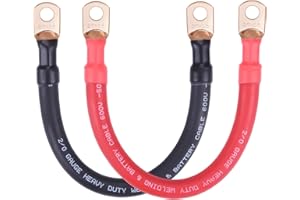 iGreely 2/0 AWG Battery Cable 2/0 Gauge Pure Copper Battery Cables with 3/8'' Heavy Duty Lugs for Solar Power Inverter Automotive RV Marine Boat,DIY for Replacement Parts & Accessories 1ft/30cm