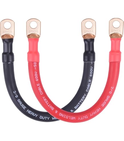 EEEKit Lot De 2 Câbles Batterie 2 AWG 15 Cm Avec Bornes Anneau En Cuivre – Chargeur Voiture, Camion, Moto, Solaire, Marine, RV