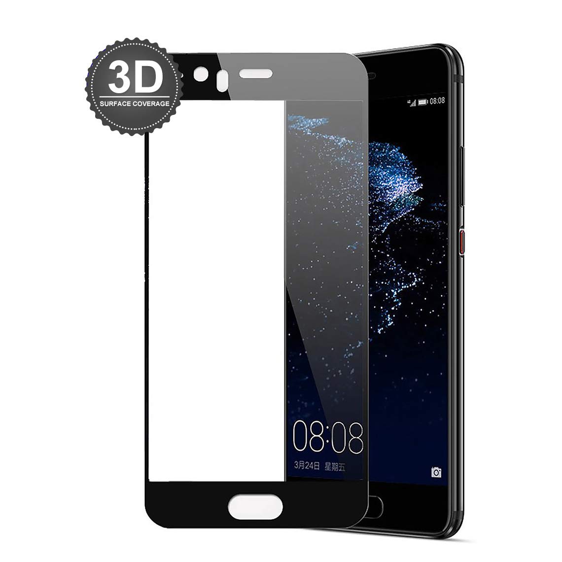 E-Hamii Compatible with Huawei P10 Plus Screen Protector,[Alignment Frame][High Definition][Bubble Free],3D Premium Tempered Glass for Huawei P10 Plus(Black Edge)