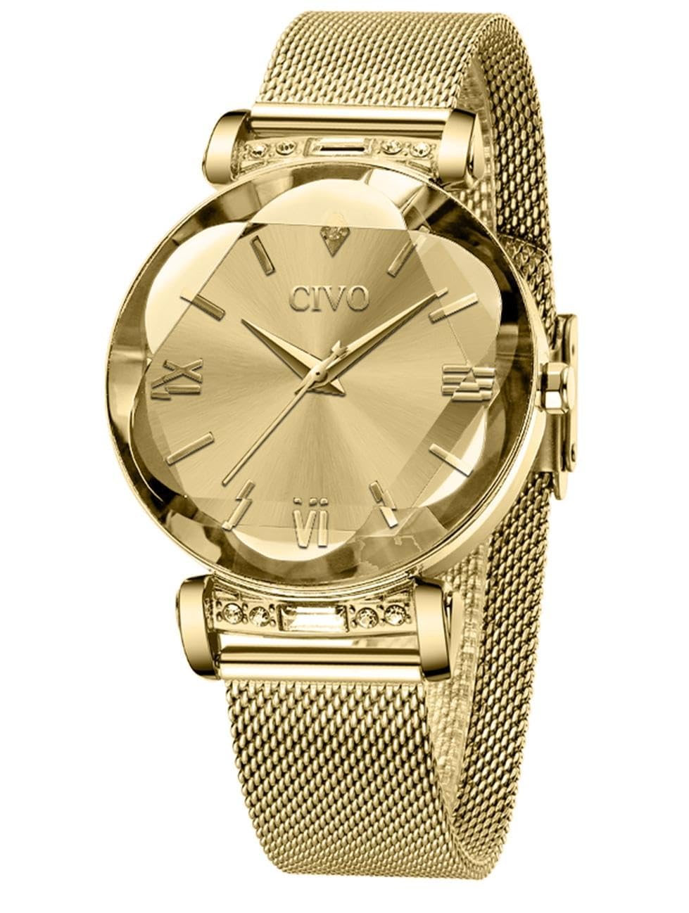 CIVO Women's Watches Slim Ultra Minimalist Ladies Watches Gold Designer Steel Mesh Strap Watch Waterproof Elegant Classic Dress Casual Analogue Wrist Watches for Women