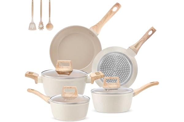 M MELENTA Pots and Pan Set Non Stick, 11pcs Ceramic Cookware Set Non Toxic, Induction Cookware Set Nonstick, Kitchen Cooking