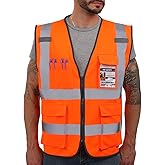 Dib Safety Reflective Vest ANSI Class 2, High Visibility Vest with Pockets and Zipper, Construction Work, Hi Vis
