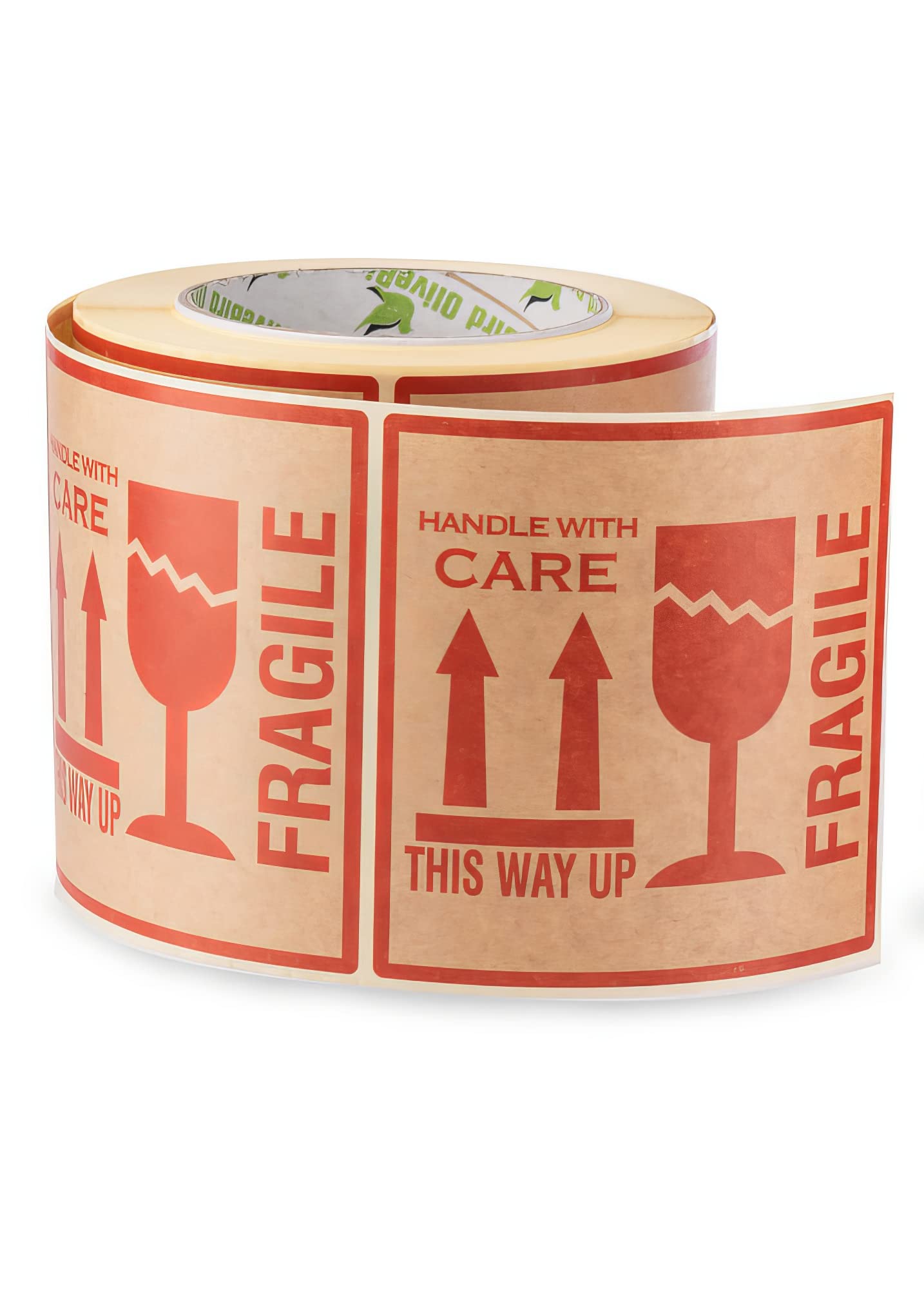 OliveBird 500 Kraft Paper Fragile & Handle with Care Stickers - Large 10x10CM