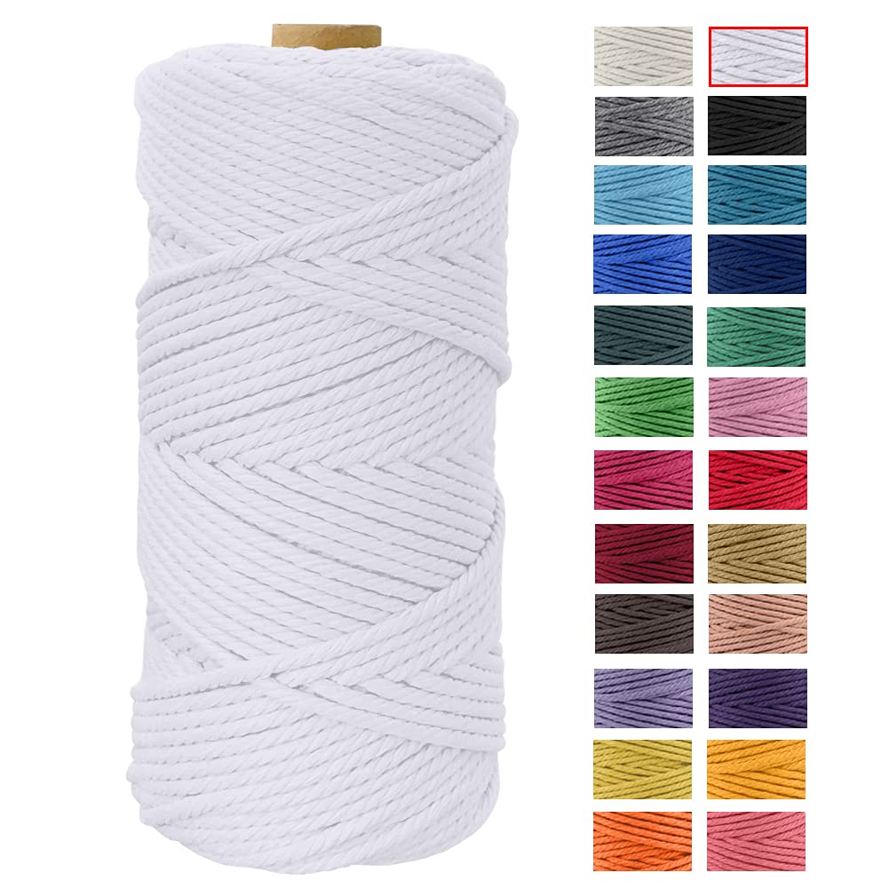 Macrame Cord 4mm x 109 Yards, JeogYong Thick Natural Cotton Cord Yarn Thread, 4-Strand Twisted Spool Twine String Cotton Rope for DIY Crafts, Wall Hangings, Plant Hangers, Home Decorations (White) — image 1