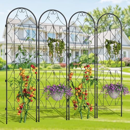 GarveeLife Large Black Metal Garden Trellis Panels – 75"(2M) Tall Decorative Fence for Climbing Plants, Vegetables & Vines – Rustproof Outdoor Support Screen – Ideal for Flowers, Roses, Cucumbers –